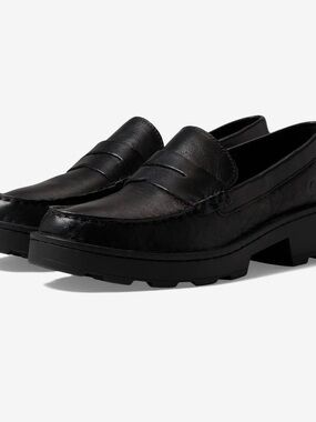 Born Black Leather Lug-Sole Penny Loafers